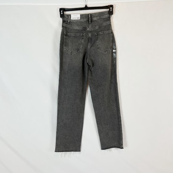 PacSun Jeans High Rise Straight Black Two-Toned Raw Hem Button Fly 23 - Picture 2 of 7